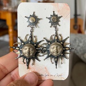 Vintage Sterling Silver Sun Face Chandelier Earrings